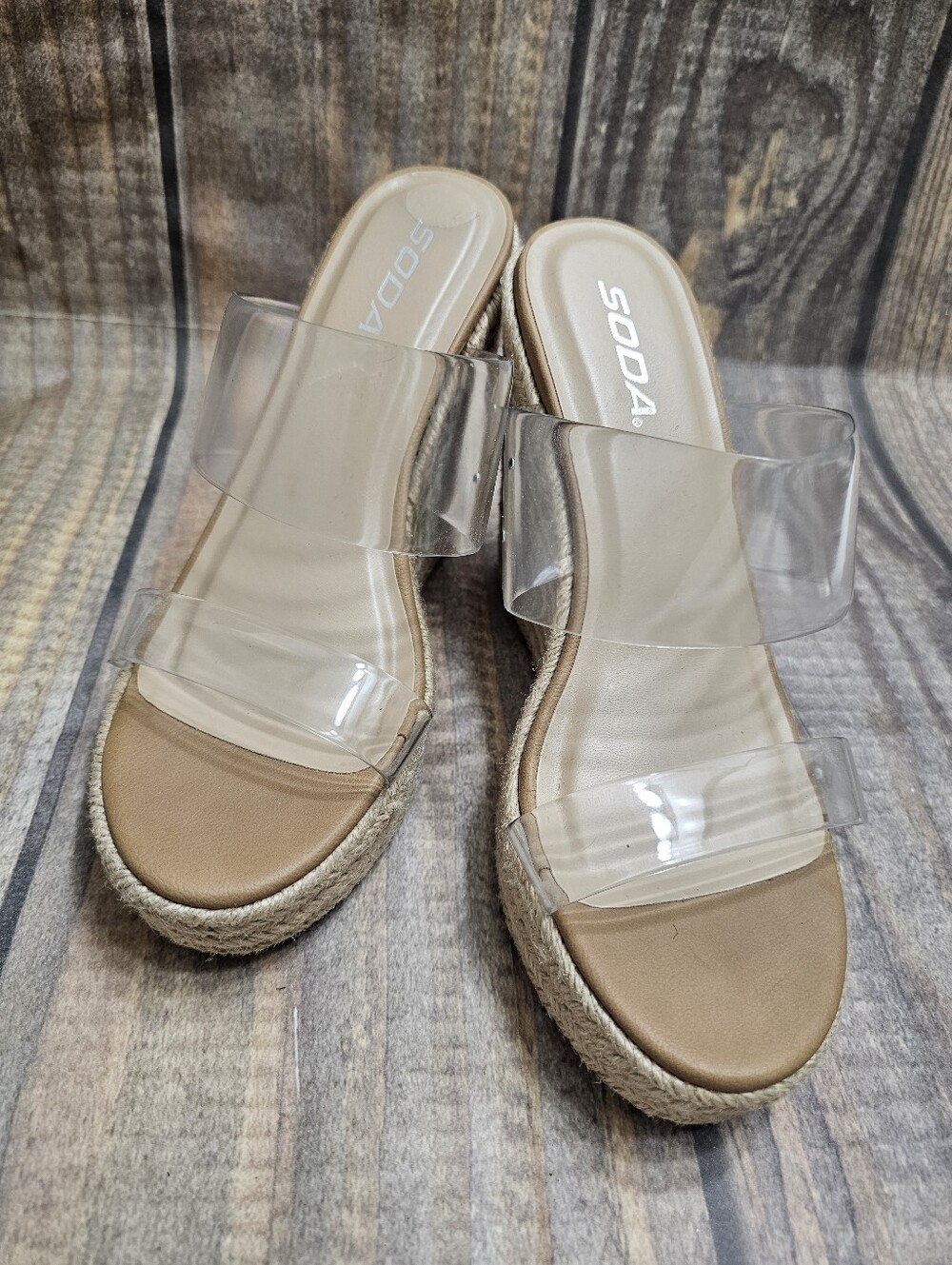 Soda Double Strap Espadrille Platform Wedge Sandal Color: Clear, Size: 8.5